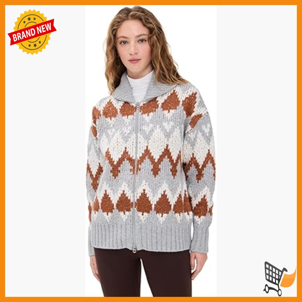 Relaxed Fit Cotton Blend Knit Jacket With Geometric Pattern
